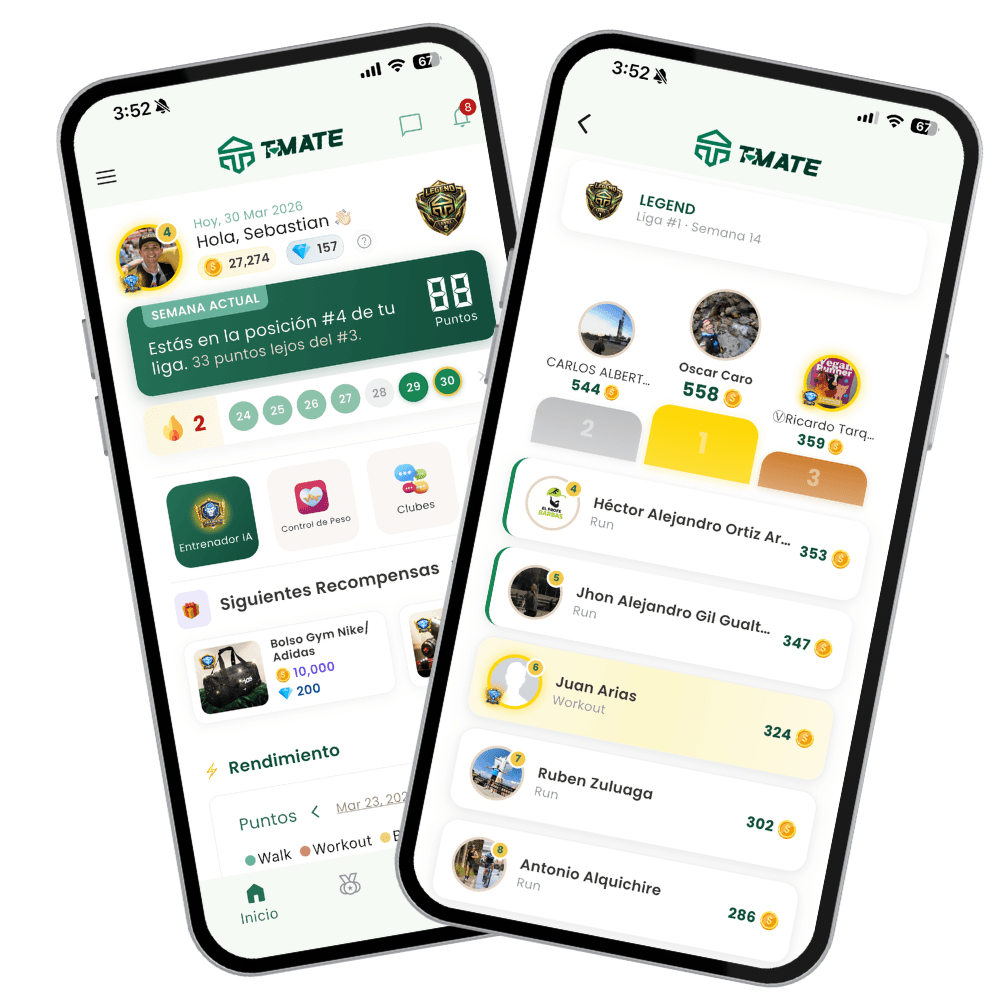T-Mate app - puntos, retos y recompensas